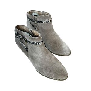 Vionic Size 7.5 Tan Suede Upton Booties w Snakeskin Print Trim and Side Zipper